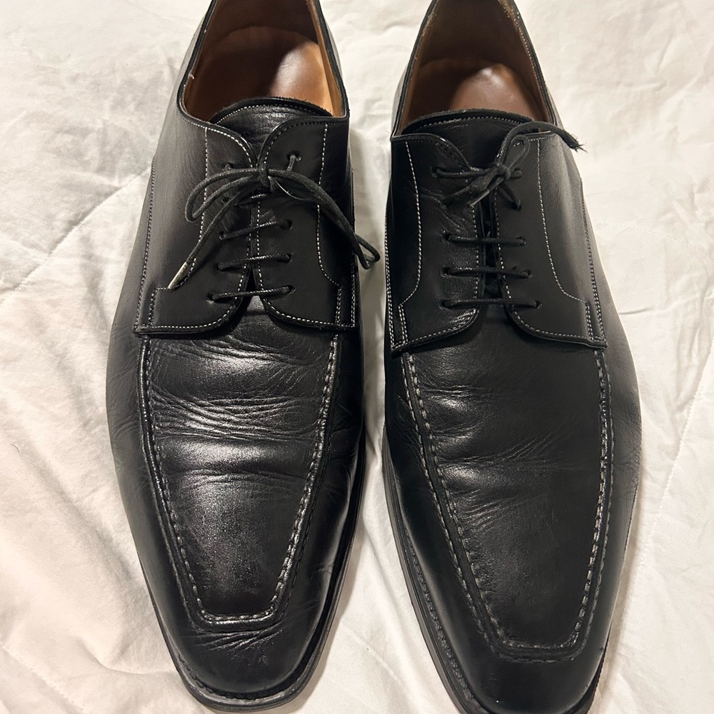 Santoni Black Leather Men's Oxfords